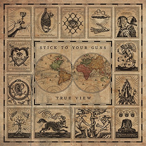 Stick To Your Guns - True View" album cover with vintage map and illustrations.