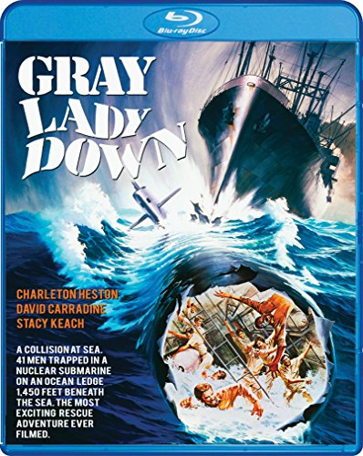 Blu-ray cover for "Gray Lady Down" depicting a submarine and stormy sea.
