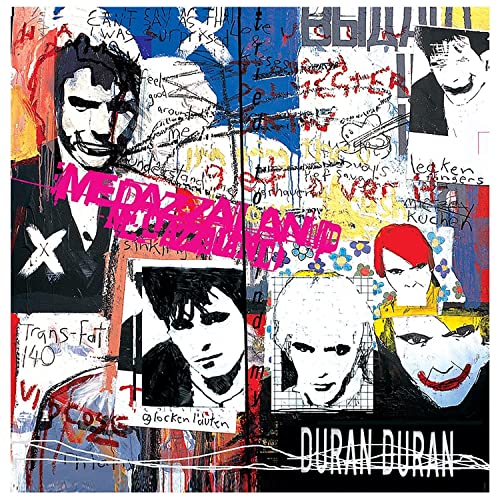 Duran Duran “Medazzaland” album cover: collage of faces and colorful text.