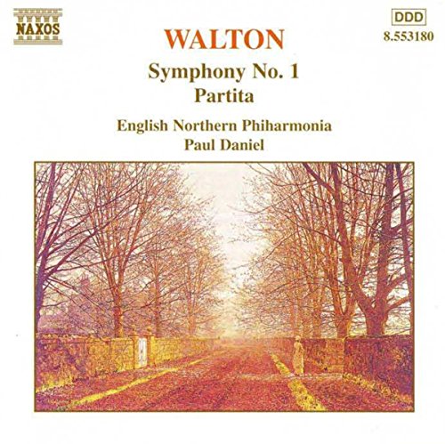 CD cover for Walton’s Symphony No. 1 with a tree-lined road image.
