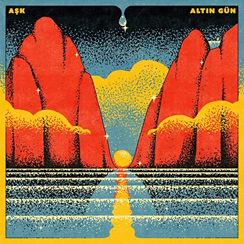 CD cover: Red mountains and yellow sun in a speckled, retro style.