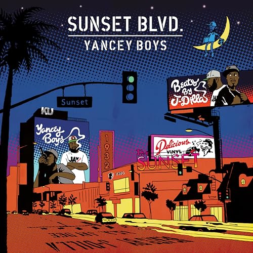 Yancey Boys “Sunset Blvd” vinyl cover: illustrated street scene with musicians.