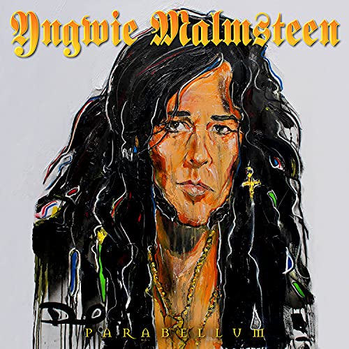 Album cover featuring a painting of Yngwie Malmsteen with long black hair.