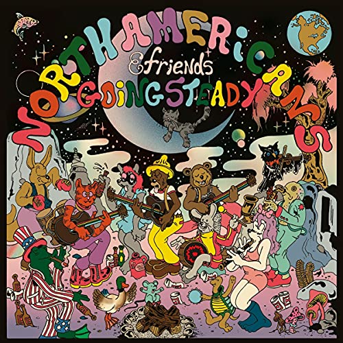 Album cover: colorful illustration of animals playing instruments under a moon.