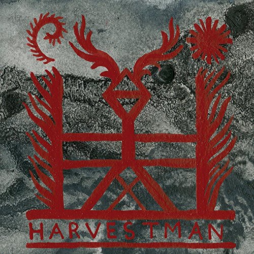 Red antler-like design and text "HARVESTMAN" on a textured gray background.