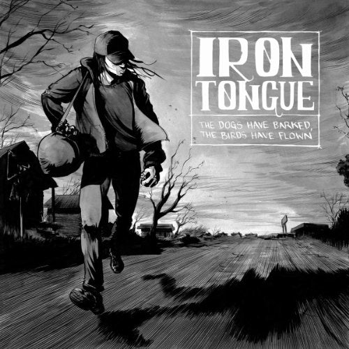 Black and white album cover depicting a walking figure in a desolate landscape.
