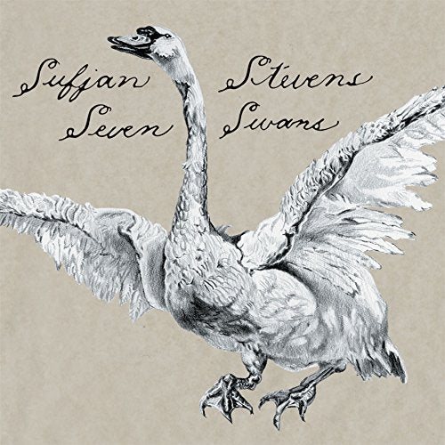 Seven Swans" CD cover: a detailed, vintage-style drawing of a swan in flight.