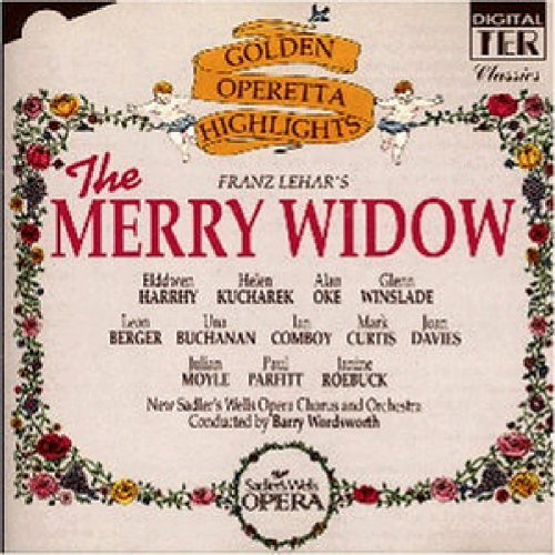 CD cover for "The Merry Widow" highlights, floral border, golden text.