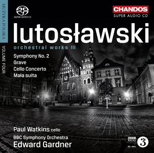 CD cover for Lutosławski orchestral works, featuring a town square.
