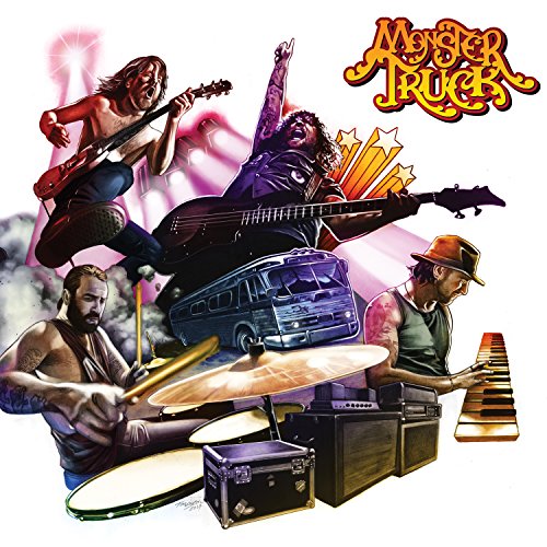 Album cover for Monster Truck’s “True Rockers” featuring band members and a truck.