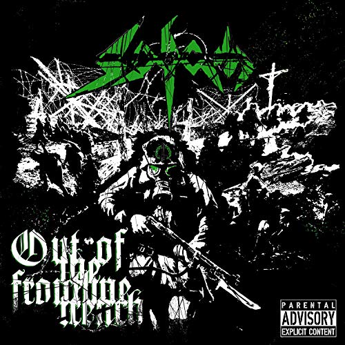 CD cover: soldiers in gas masks amidst green, chaotic, abstract imagery.