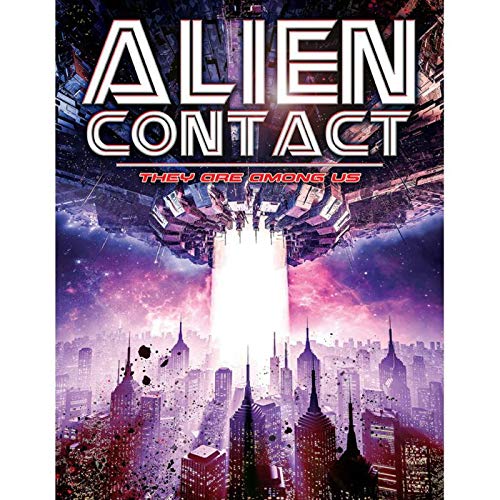 DVD cover for "Alien Contact" featuring a spaceship over a city.