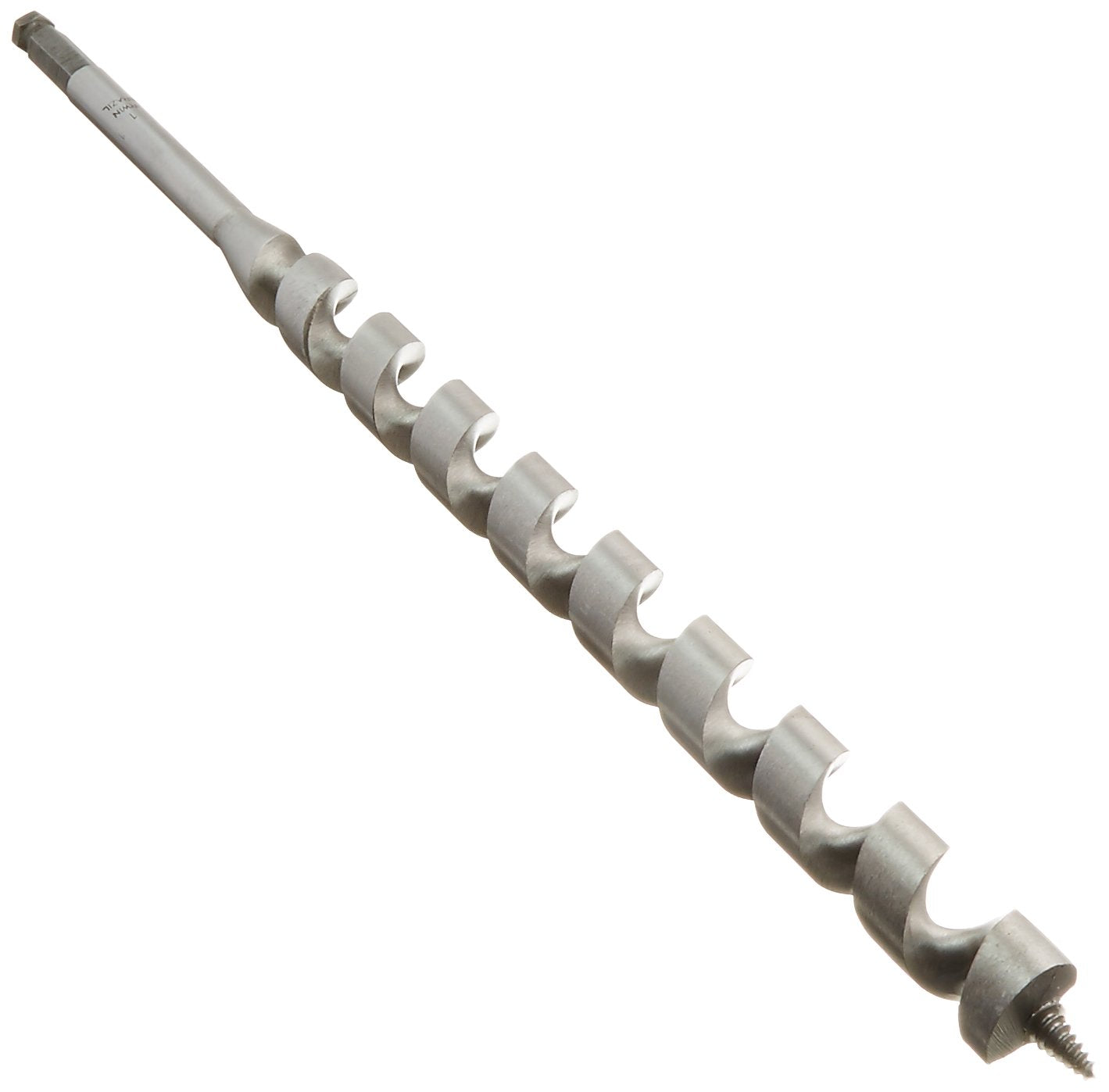 Silver Irwin ship auger bit with a spiral fluted cutting edge.