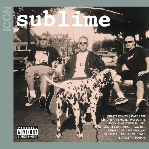 Sublime band with a spotted dog, album cover in sepia tones.
