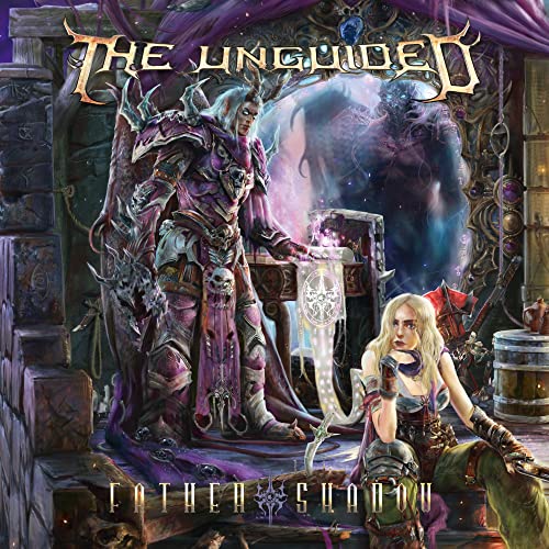 Album cover for "Father Shadow" featuring fantasy figures in a dark landscape.