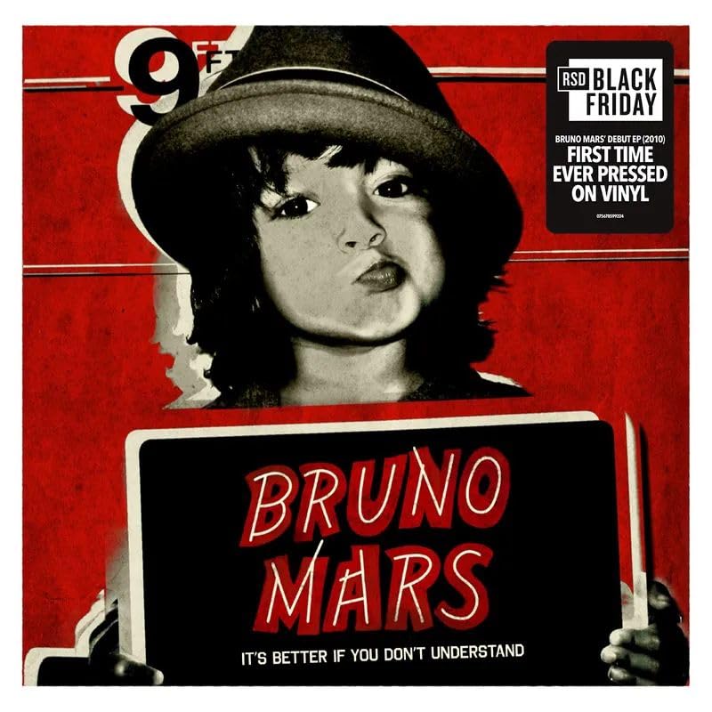 Bruno Mars vinyl record cover featuring a portrait in red and black.