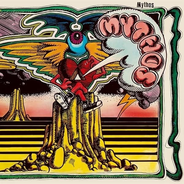 Mythos vinyl album cover: red, winged creature atop a tree stump.