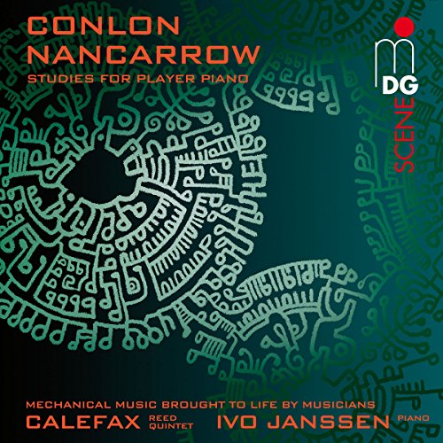 CD cover for Nancarrow’s “Calafax Reed Quintet” with abstract musical design.