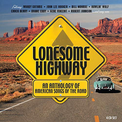 CD cover: "Lonesome Highway" anthology with desert landscape and road sign.