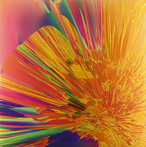 Abstract album art with vibrant orange, yellow, and green streaks.