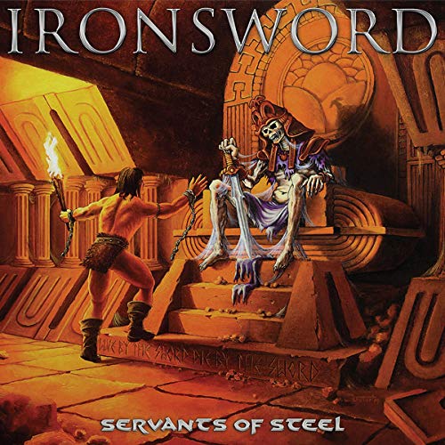 CD cover for Ironsword’s “Servants of Steel” featuring fantasy warrior illustration.