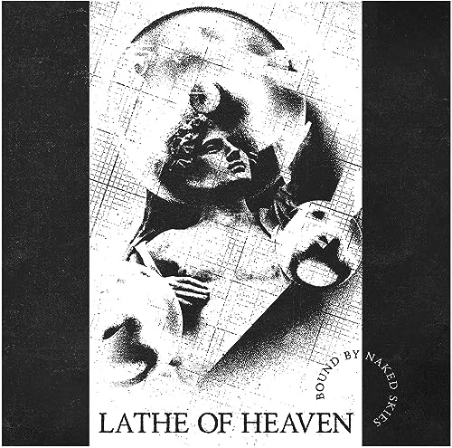 Black and white album cover with a statue and abstract design.