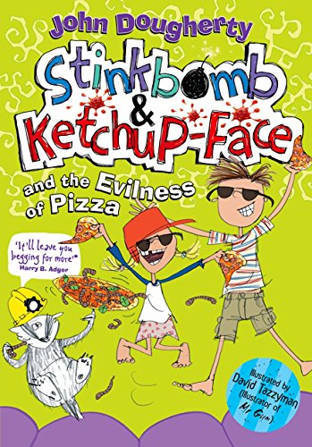 Book cover featuring two boys, a skunk, and pizza slices.