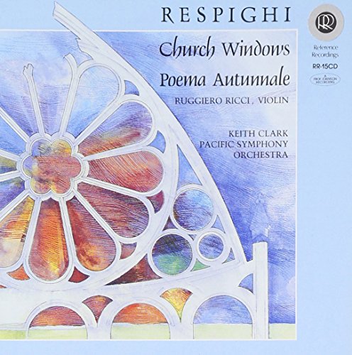 CD cover for Respighi’s “Church Windows” with stained-glass rose window.