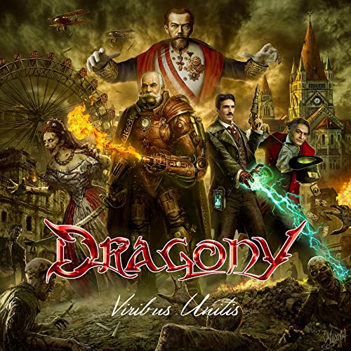 Album cover for Dragony’s “Viribus Unitis” featuring steampunk figures and zombies.