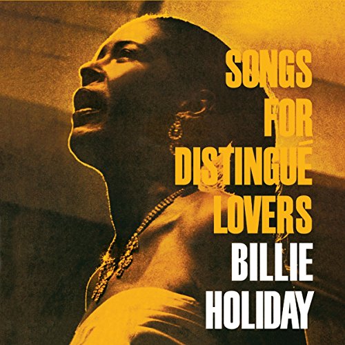 Billie Holiday album cover, profile portrait with golden text.