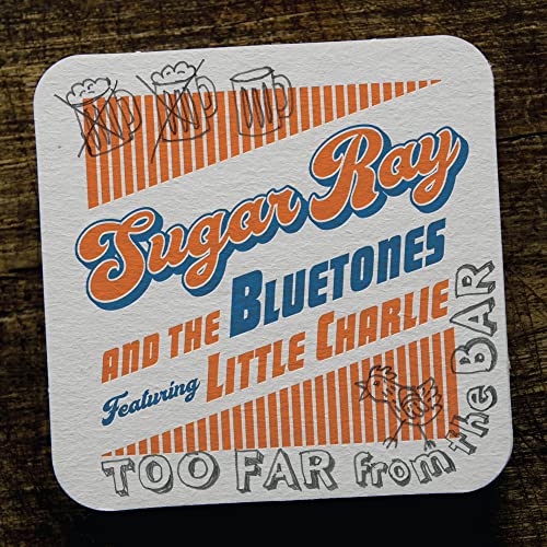 Square coaster with "Sugar Ray & The Bluetones" text and beer graphics.