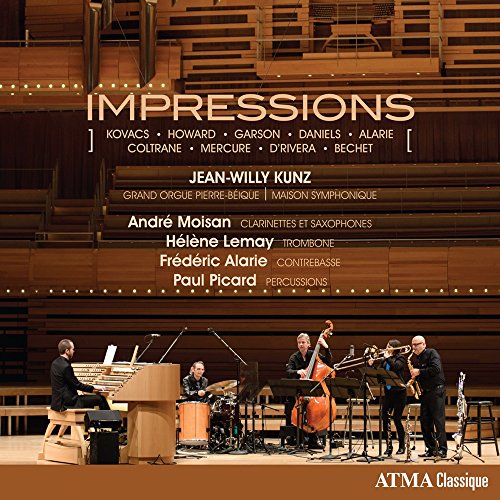 CD cover for "Impressions" featuring musicians and an organ in a concert hall.