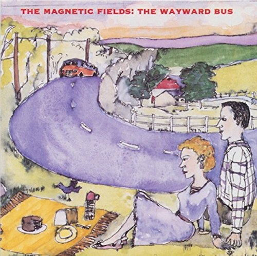 Album cover: couple on a picnic with a bus on a winding road.