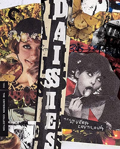 Collage-style Blu-ray cover for Daisies featuring two women, butterflies, and bold vertical text.
