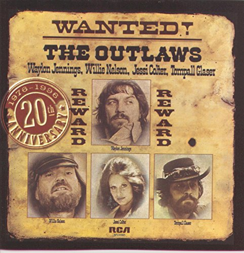 CD cover for “Wanted: The Outlaws” featuring portraits of country musicians.
