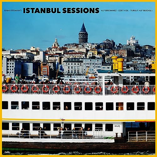 Istanbul cityscape with a ferry in the foreground, album cover art.