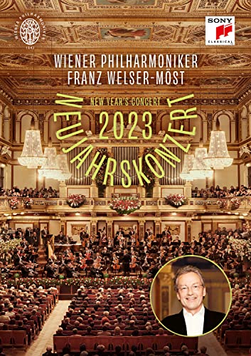 DVD cover for Vienna Philharmonic New Year’s Concert 2023, featuring Franz Welser-Möst.