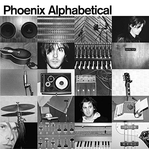 Black and white collage of musicians, instruments, and recording studio equipment.