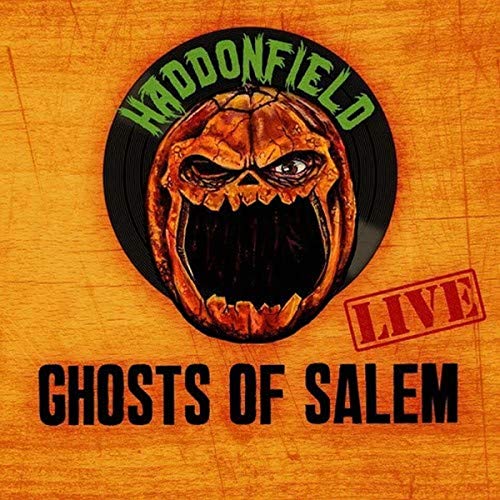 Album cover: pumpkin-headed skull with "Haddonfield - Ghosts Of Salem" text.