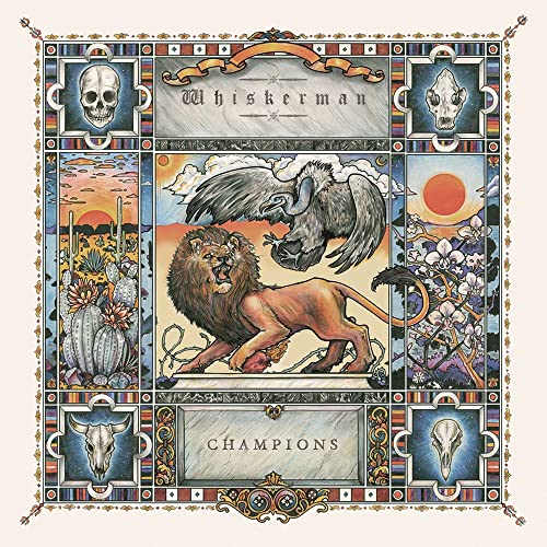 CD cover: lion, eagle, skulls, desert landscape in ornate frame.