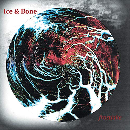 CD cover for Frostlake’s “Ice & Bone” with swirling red, white, and blue design.