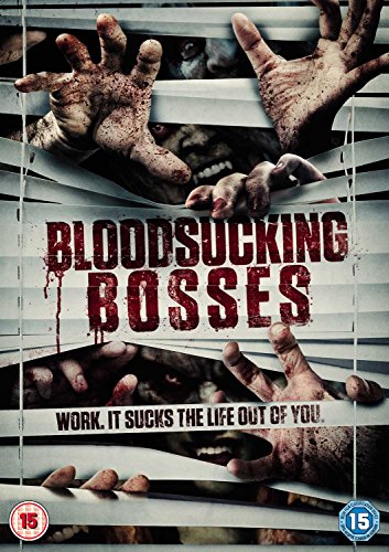 DVD cover for "Bloodsucking Bosses" horror film, hands reaching out.