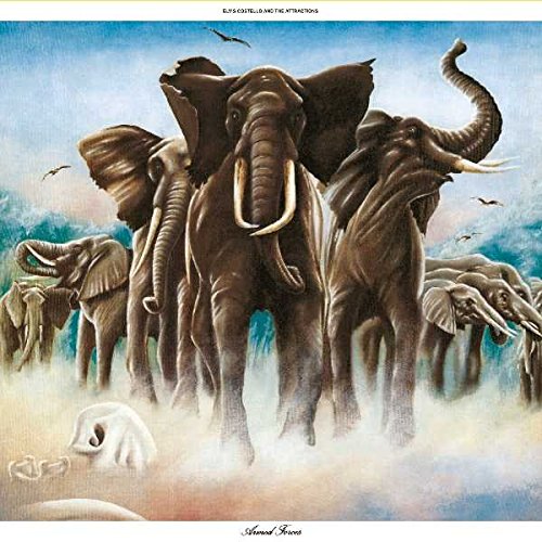 Album cover for Elvis Costello’s Armed Forces featuring a group of elephants.