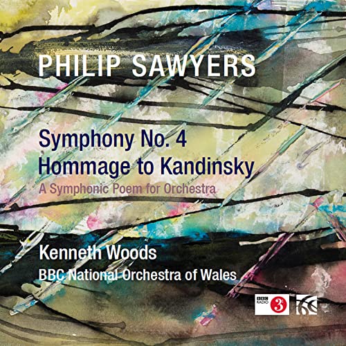 CD cover for Philip Sawyers’ Symphony No. 4, abstract painted background.