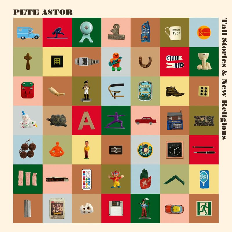 CD cover for Pete Astor’s “Tall Stories & New Religions” with colorful icons.