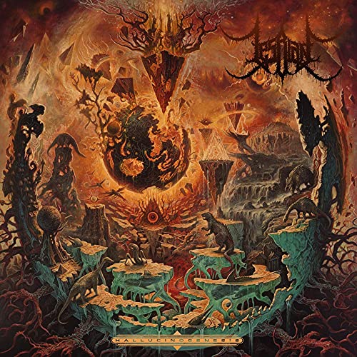 Surreal, detailed album cover with organic shapes, figures, and fiery tones.