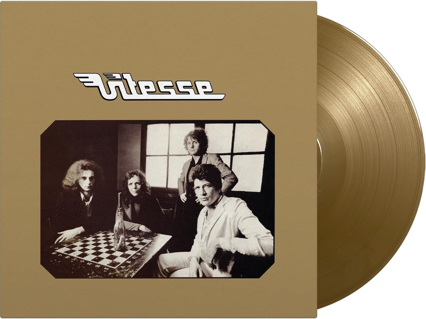 Vitesse vinyl record cover with band photo and gold-colored disc.