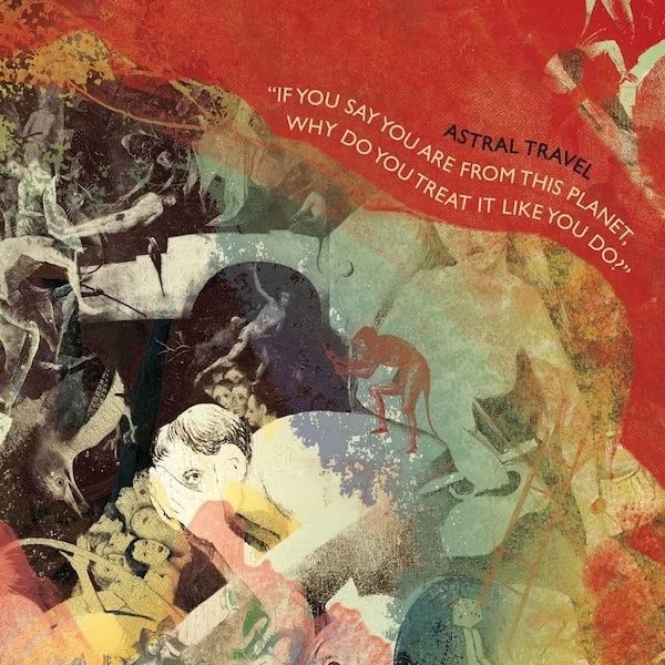 Vinyl record cover with collage of people and animals in orange tones.