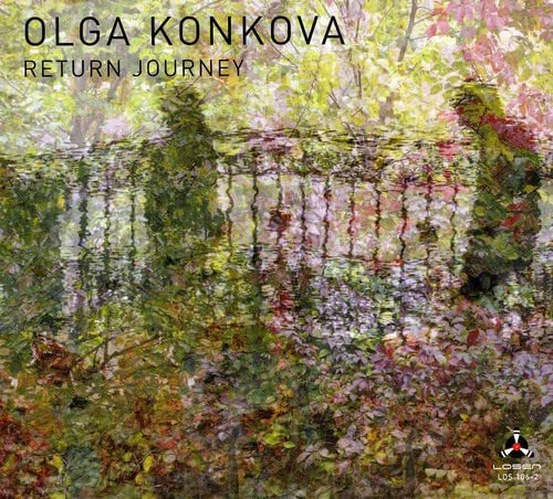 CD cover for Olga Konkova’s “Return Journey” with a forest reflection.