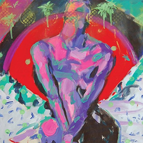Painted album cover featuring a purple figure with palm trees and a red circle.